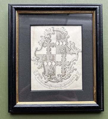 Antikes heraldisches Wappen Gravur Elizabeth Sophia Lawrence Royal Nachlass