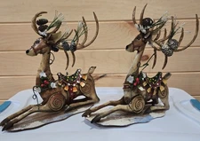 Vtg 1999 Home Interiors Christmas Reindeer All Metal Hand Painted Set Of 2