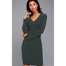Lulus Dark green long sleeve sweater dress with bell sleeves size small