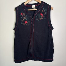 VTG Blair Knit Sweater Vest-Embroidered Cardinals-Black/Red-Size Large-Grandma