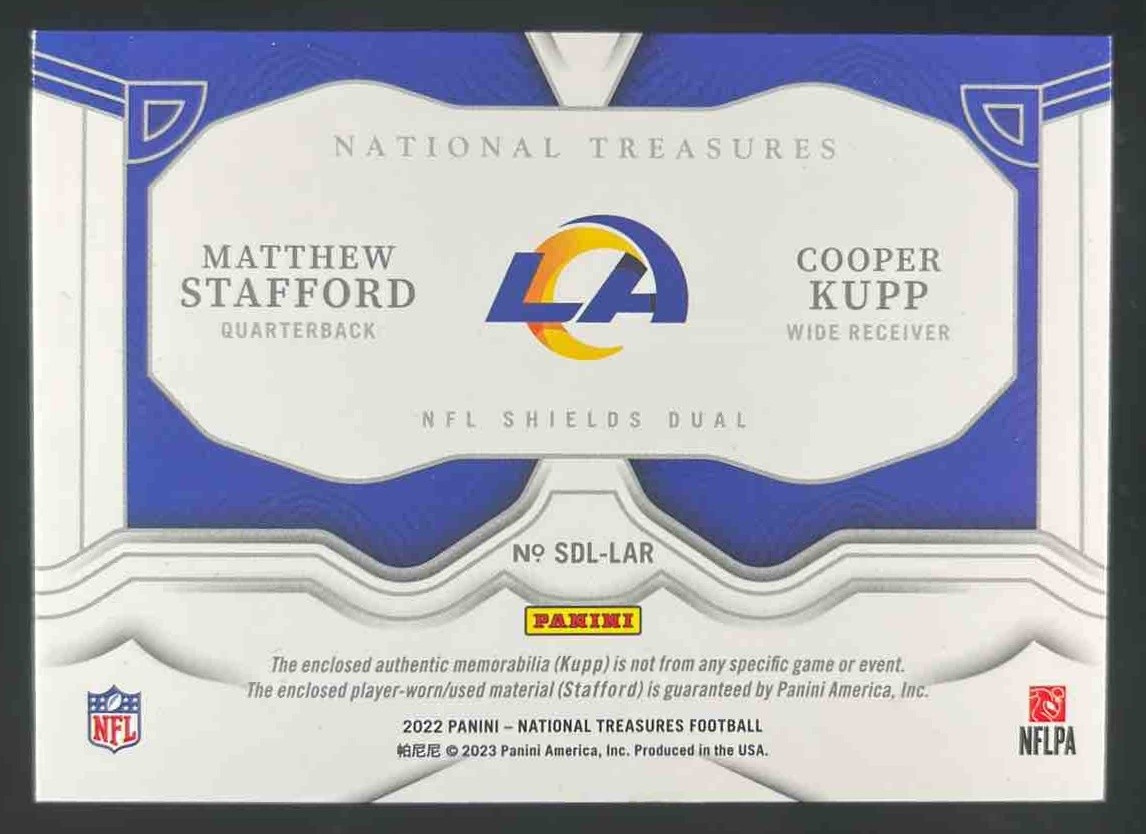 2022 Panini National Treasures Matthew Stafford Cooper Kupp NFL Shields Dual 1/1 view 2