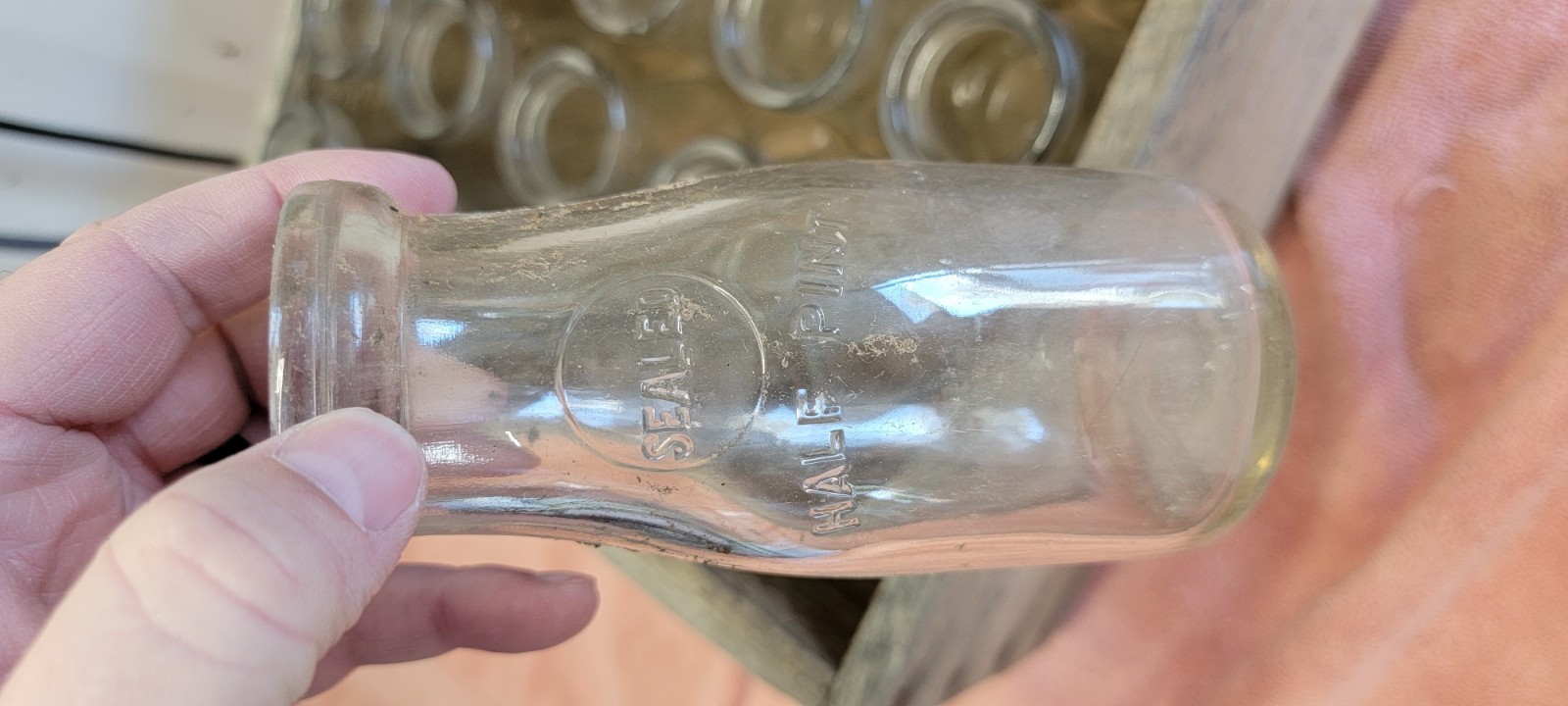 Vintage Glass Milk Bottle Half Pint Sealed Liquid Embossed Large Circle Lot 