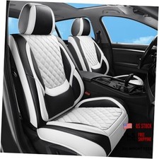 Car Seat Covers Front Seats, Luxury Leather Waterproof Black White-Front Seats