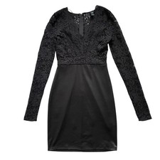 Windsor Bodycon Black Lace Long Sleeve V-Neck Mini Dress Women's small Romantic 