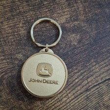John Deere Gold Metal Engraved Round Keychain Collectible