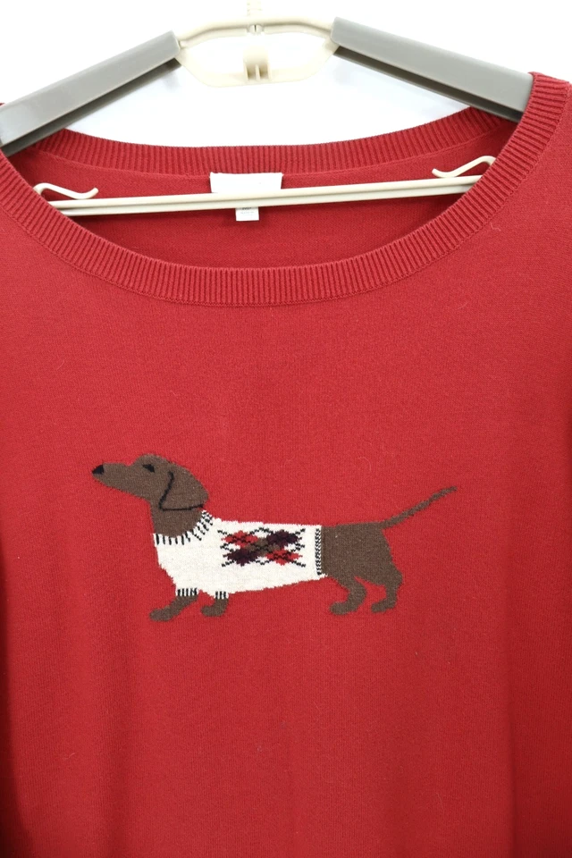 Suéter suéter de algodón para mujer TALBOTS amante de perros Dachshund rojo oscuro talla MP Foto 4 de 4