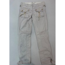 Pinko Italy Women Gray Cargo Utility Pants Gold Button Strap Detail Size 28 2