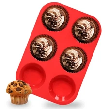 Silicone Muffin Pan - 6 Cups Non-Stick Cupcake Molds, Food Grade Silicone Bak...