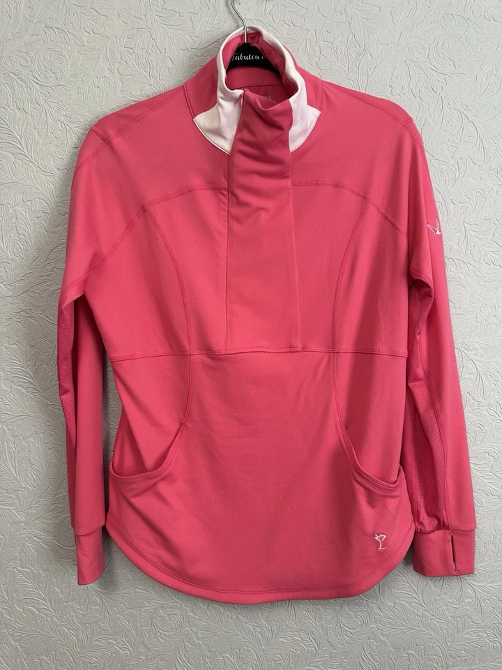 Pullover Golftini Talla Mediana Rosa Caliente Contraste Cuarto Cremallera Manga Larga Golf AD64 Foto 3 de 4