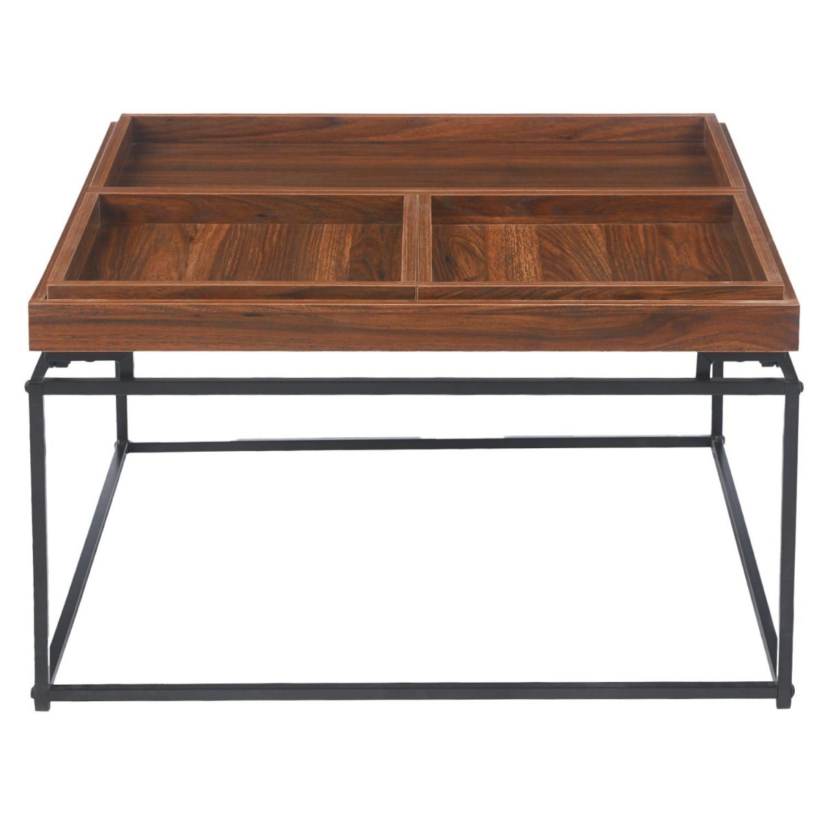 Table basse compartimentée Tetris 80cm noisette pour stopper le désordre - 2
