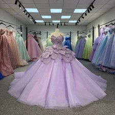 Lilac Quinceanera Dresses Puffy Ball Gown Lace Up Purple Sleeveless Sweet 16