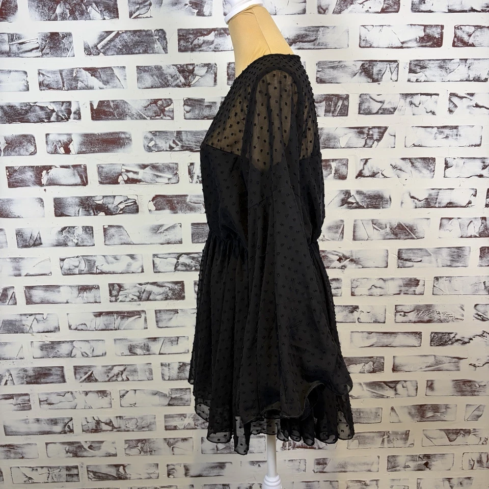 Mameluco Boohoo Talla 6 Negro Puro Punto Suizo Fluido Hada Oscura Boho Caprichoso Glamour Foto 3 de 4