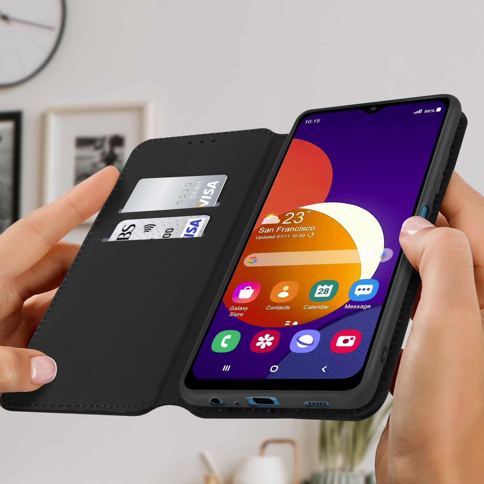 Coque arrière Galaxy M12抗震钱包手机壳带支架防摔吸磁卡槽保护套 - 3
