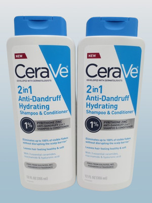CERAVE 2 IN 1 ANTI-DANDRUFF HYDRATING SHAMPOO & CONDITIONER 12 OZ EXP: 2027 2PCS