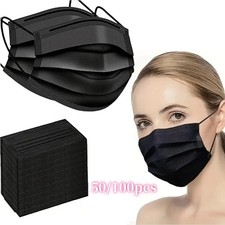 Black Disposable Face Masks 3-Ply Non Medical Surgical Earloop Cover 100 Pcs