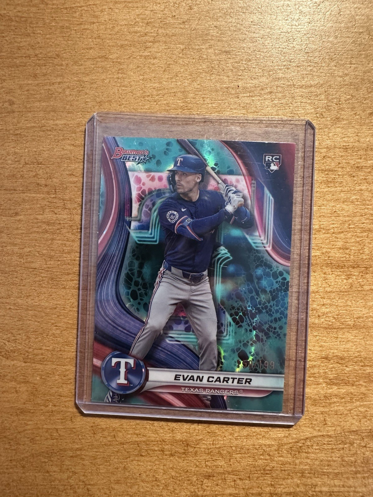 2024 Bowman's Best Evan Carter RC Aqua Lava Refractor Rookie #/199 Rangers RCO5