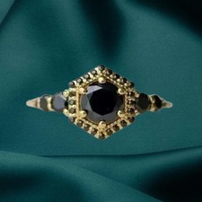 1.20CT Round Cut Lab Created Black Onyx Women Ring 14K Yellow Gold Plated