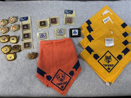 Cub Scouts Wolf Tiger Neckerchiefs Scarf Lot Belt Loops Pins Awards Badges Set