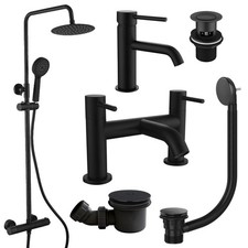 Matt Black Basin Bath Filler Tap Waste Clicker Plug Solid Brass Shower Premium