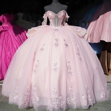 Off Shoulder Pink Quinceanera Dresses Lace Appliques Beaded Ball Gowns Sweet 16