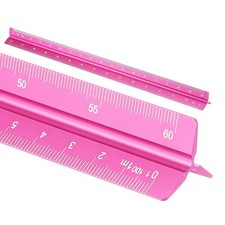 12 Inch Metric Architectural Triangular Scale Ruler Large Scale, Rose Red