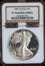 1989 S SILVER EAGLE DOLLAR NGC PF70 UCAM MAC UHCAM & FINEST SPOTLESS .