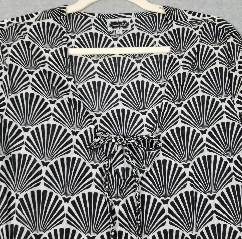 Top túnica de pastel de barro para mujer pequeño negro blanco conchas vestido de encubrimiento playa transparente delgado Foto 2 de 4