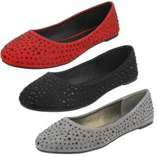 Ladies Spot On Flat Diamante - Ballerinas