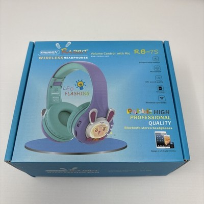 Wireless Bluetooth Headphones Riwbox RB-7S , Rabbit Purple Green, Kids Audio