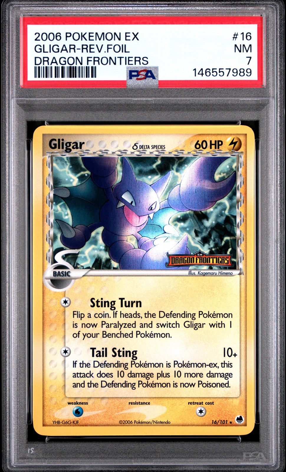 2006 POKEMON EX DRAGON FRONTIERS #16 GLIGAR-REVERSE FOIL PSA 7