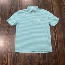Johnnie O hangin Out Polo Shirt Men  s Medium Blue White Cotton Spandex