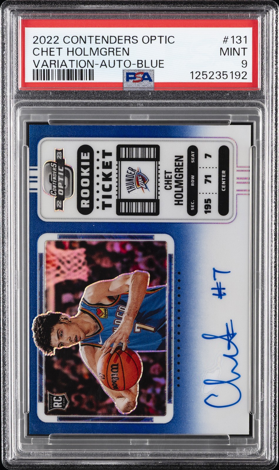 2022 CONTENDERS OPTIC VARIATION AUTO BLUE CHET HOLMGREN /49 ROOKIE RC PSA 9 AUTO