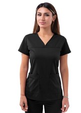 Adar Pro Scrubs for Women - Sweetheart V-Neck Scrub Top Large Black