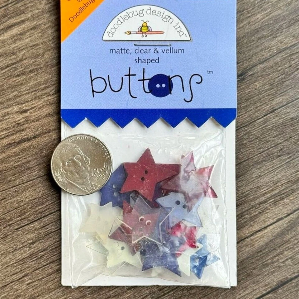 NEW Vintage Y2K Doodlebug Design Inc Country Stars Buttons Red White Blue 18 Pc - Image 3 of 4