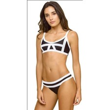 NWOT Pilyq S Midnight Gold Black White Color Blocked Bikini Swimsuit 98488