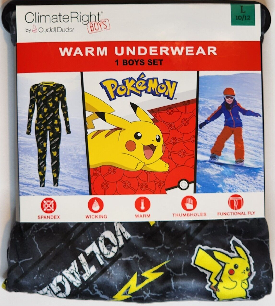 ClimateRight by Cuddl Duds Boys Pokemon Warm Underwear Size L 10
