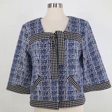 CAbi Blazer Jacket Reina 21 Club M Medium Tweed Blue Black White Tie 5294