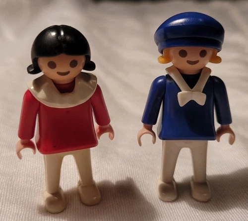 Vintage Playmobil Victorian Child Girl Lot Of 2 Blue White Sailor / Red Dress