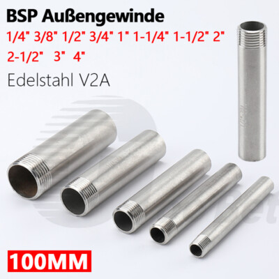 100mm Anschweißnippel Edelstahl V2A 1/4 bis 4 Zoll Außengewinde Gewindefitting
