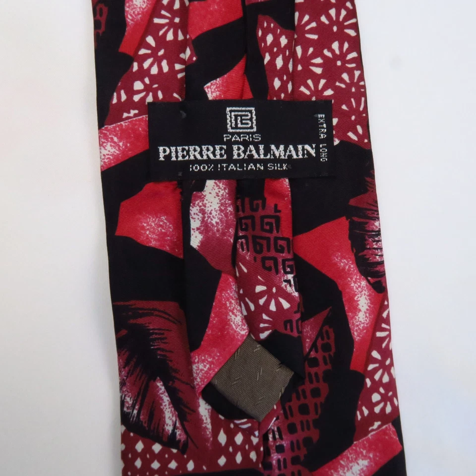 Vintage Pierre Balmain Paris Arte Abstrata Vermelho e Preto Padrão Geométrico 62"x4" - Imagem 3 de 4
