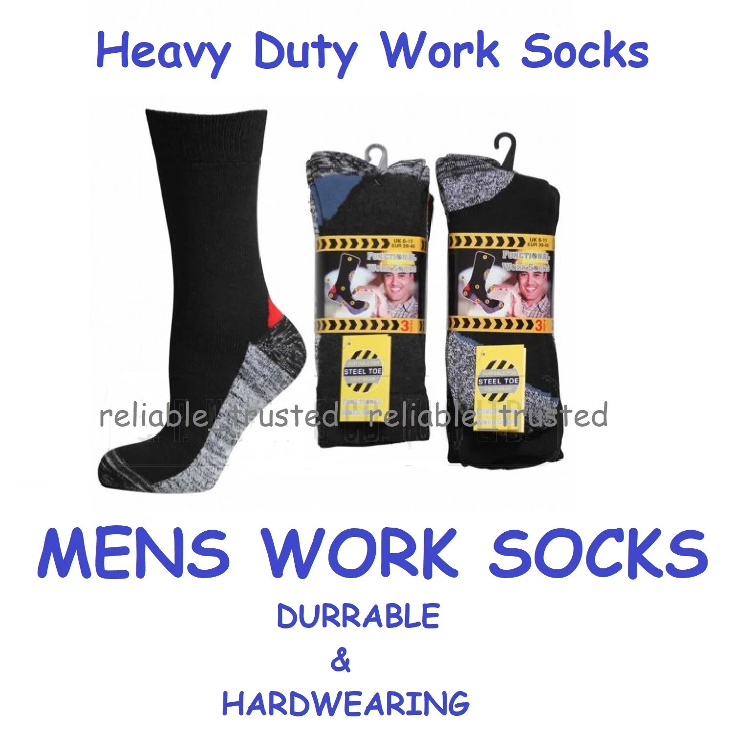 12 X Pairs Mens Functional Work Socks Black Grey Cushion Sole Reinforce Tow Heel