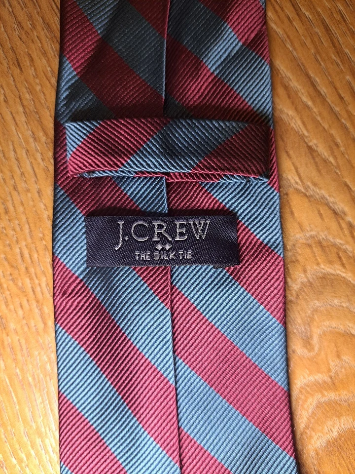 Corbata ajustada J Crew 100 % seda para hombre roja azul a rayas Repp Foto 2 de 4