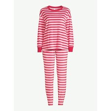 New Joyspun Women's Velour Pink Stripe 3Pc Pajama Sleep Set Eye mask M,LXL,3X