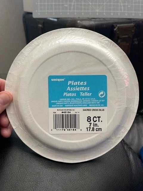 RELIGIOUS Sacred Cross Blue SMALL PAPER PLATES (8) ~ Birthday Party Supplies New - Image 2 of 2