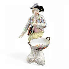 Antique KPM porcelain Rococo figurine of man with sweetmeat basket dish, c. 1790