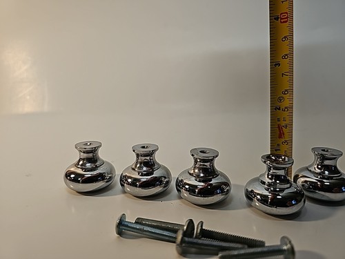 Lot of 5 Round Mushroom Antique Chrom Drawer Cabinet Pulls Knobs 1” With Bolts - Picture 4 of 4