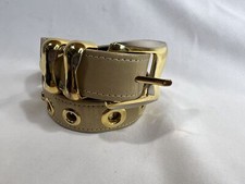 Leather Belt Womens 32 Gold Buckle Minimalist Classic Vintage Style