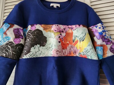 CARVEN Cobalt Blue Sweater With Mineral Graphics Sz L