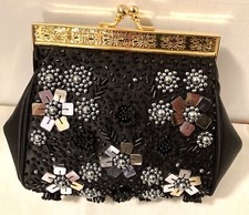 Valerie Stevens Evening Bag Purse Black Sequins With Chain NWT New Party
