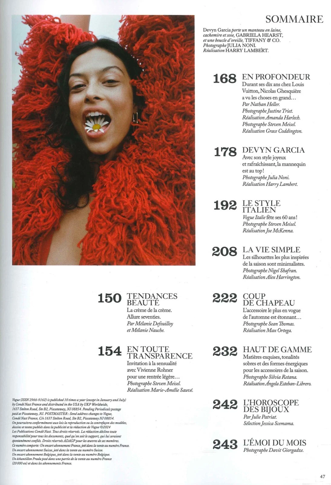 UK Vogue France Magazine, French Language, Vivienne Rohner